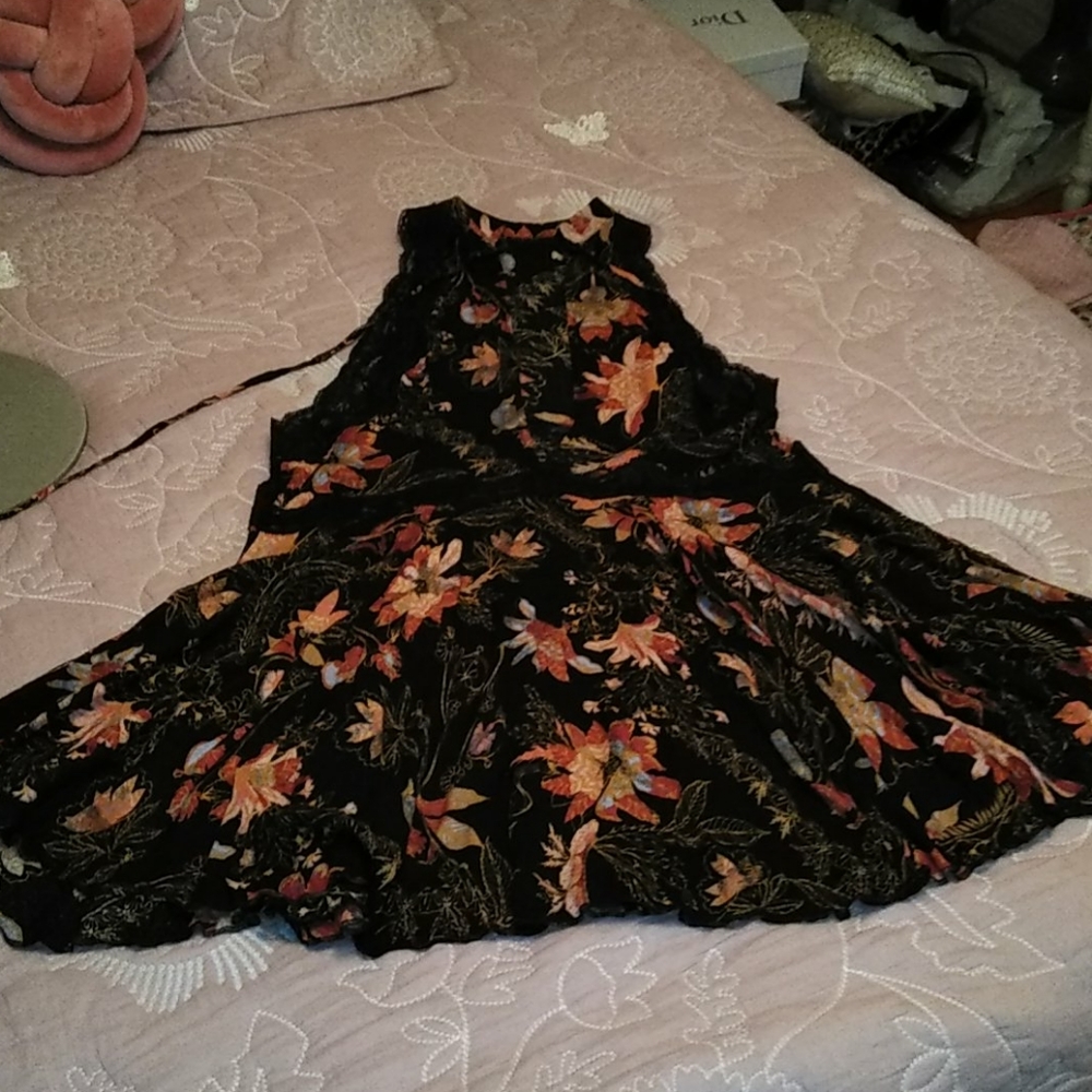 Free People 💙 Floral Lace Accent 💜 Flair Dress - Picture 7 of 11